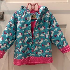 Western Chief pink turquoise unicorn fleece line rain jacket size 3T worn twice